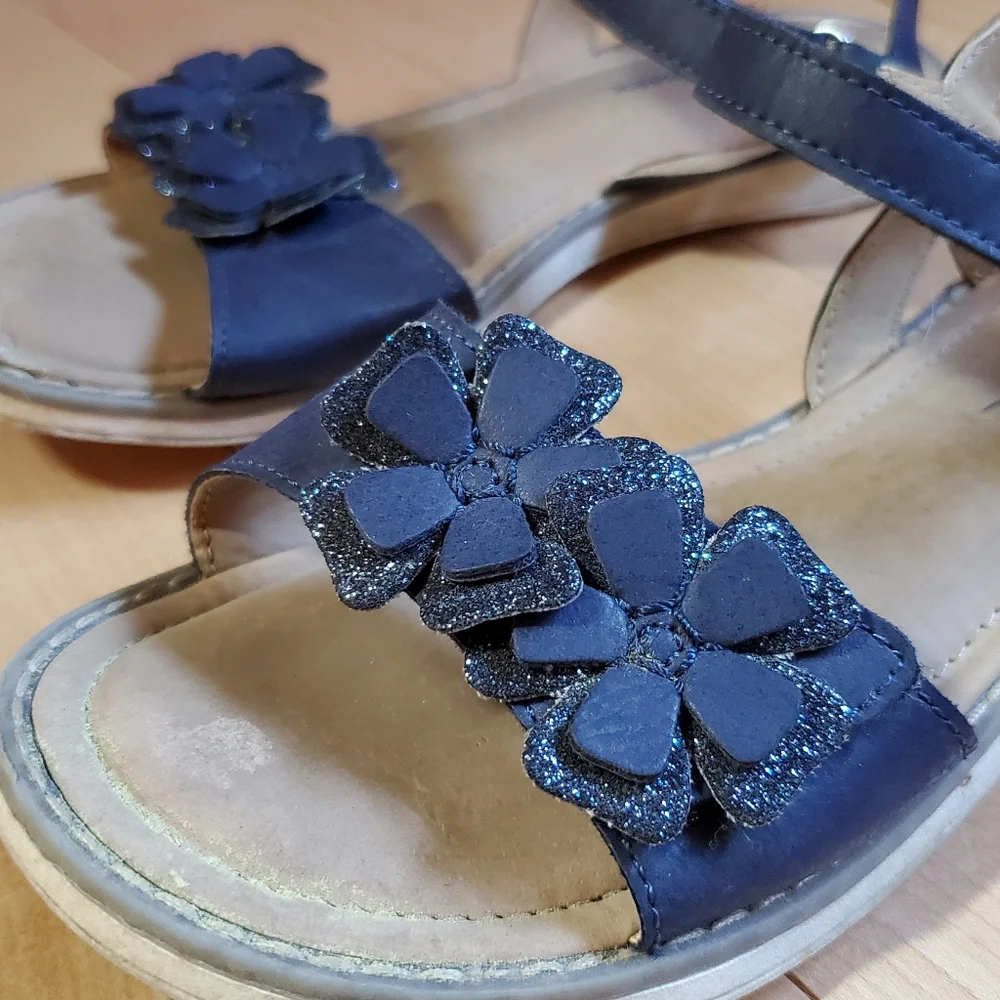 Hanna Andersson Navy Blue‎ Glitter Sandals Youth Size 2